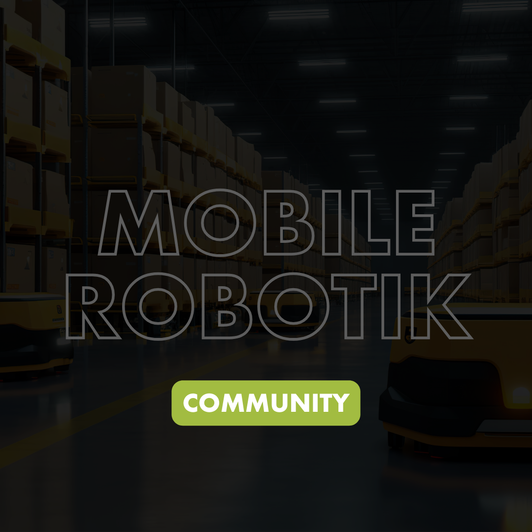 Schriftzug Mobile Robotic Community auf schwarzem Hintergrund.