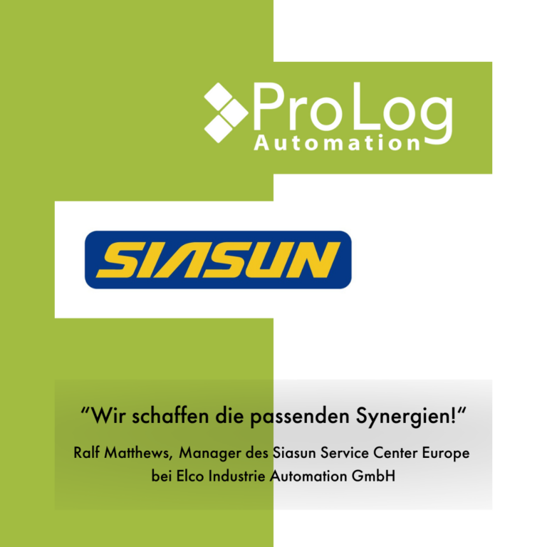 Logos von Prolog Automation und Siasun mit dem Slogan "Wir schaffen die passende Synergien".