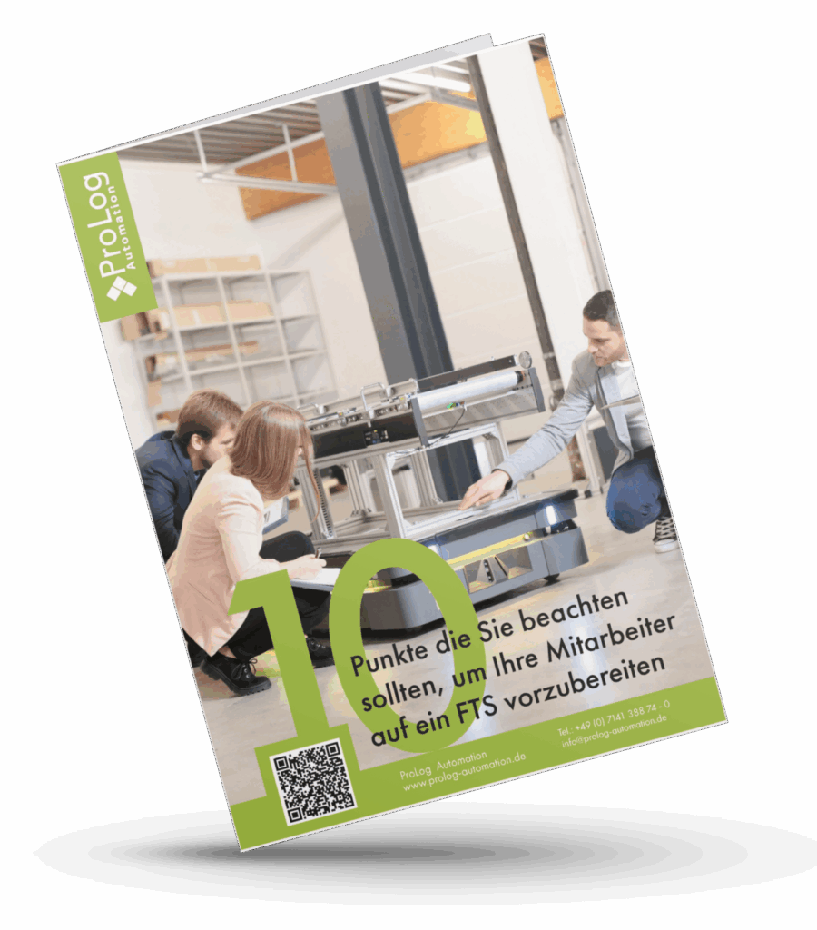 Mock-Up mit wichtigen Punkten, die Unternehmen beachten sollten, um ihre Mitarbeitenden auf ein Fahrerloses Transportsystem (FTS) vorzubereiten.